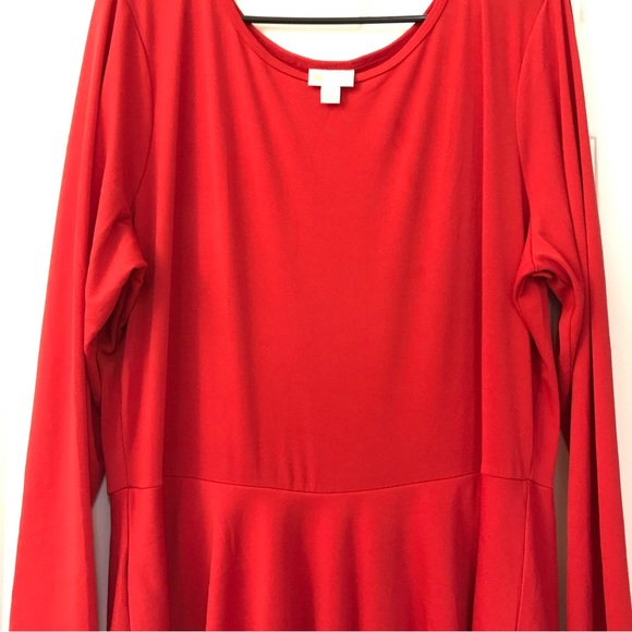 LuLaRoe Red Ruffle Long Sleeve Plus Size Dress - Picture 5 of 9